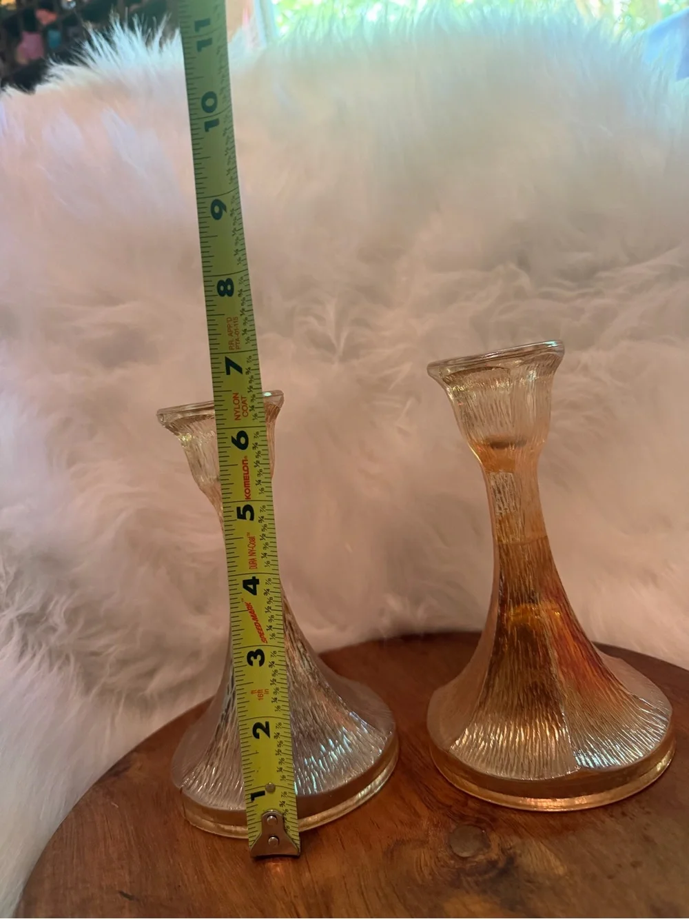 Vintage Jeannette Glass Candlestick Tree Bark Marigold